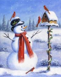 Snowman & Cardinals | Obraz na stenu