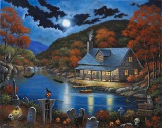 Cabin on Halloween Lake | Obraz na stenu