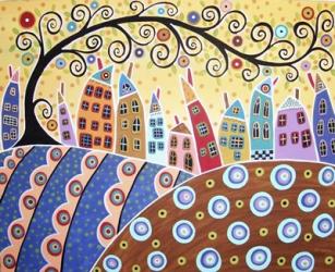 Swirl Tree and 11 Houses | Obraz na stenu