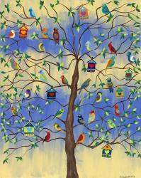 Bird and Bird Houses on Tree | Obraz na stenu