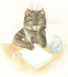Cat writes a letter | Obraz na stenu