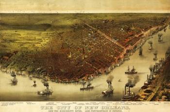 New Orleans & Mississippi River Map | Obraz na stenu