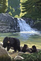 Black Bear with Cubs 3 | Obraz na stenu