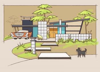 Mid-Century House #1 - Chrysler Black Dog | Obraz na stenu