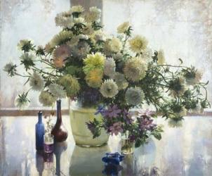 Chrysanthemums on a Glass Table | Obraz na stenu