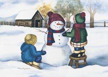 Kids with Snowman | Obraz na stenu