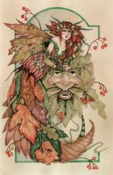 Lady Autumn And The Green Man | Obraz na stenu