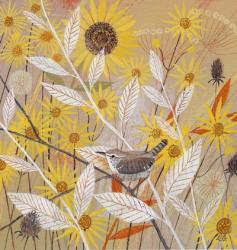 Wren and Yellow Flowers | Obraz na stenu