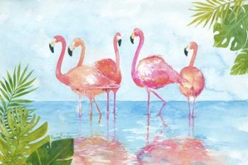 Flamingos And Leaves | Obraz na stenu