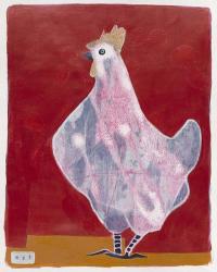 White Hen, Red Background 3 | Obraz na stenu