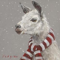 Llama with Red and White Scarf | Obraz na stenu