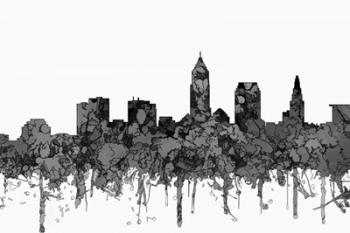 Cleveland Ohio Skyline - Cartoon B&W | Obraz na stenu