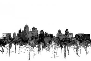 Kansas City Missouri Skyline - Cartoon B&W | Obraz na stenu