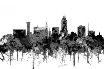 Lincoln Nebraska  Skyline - Cartoon B&W | Obraz na stenu