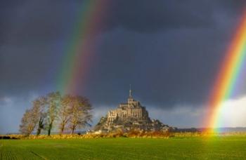 Double Rainbow In Mont Saint Michel | Obraz na stenu