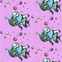 Teal Fish And Bubbles - Pink | Obraz na stenu