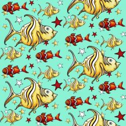 Yellow Angel Fish And Clownfish - Teal | Obraz na stenu