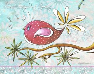 Pink Brown Bird With Notes And Branch - Full Design | Obraz na stenu