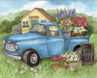 Blue Truck Flowers Hello Spring | Obraz na stenu