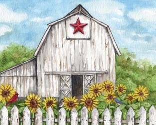 Barn Fence Sunflowers and Birds | Obraz na stenu