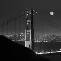 Golden Gate and Moon BW | Obraz na stenu