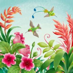Flowers And Hummingbirds | Obraz na stenu