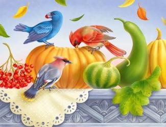 Birds And Pumpkins | Obraz na stenu