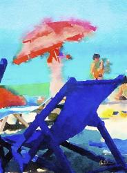 Blue Chairs with Umbrella | Obraz na stenu