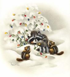 Raccoon/ Chipmunks/ Christmas Lights | Obraz na stenu