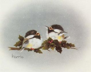 Chickadees And Holly | Obraz na stenu