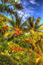 Palms And Red Flowers Vertical | Obraz na stenu