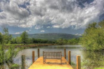 Pond Bench Dock and Mountain | Obraz na stenu