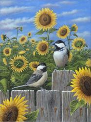Chickadees And Sunflowers | Obraz na stenu