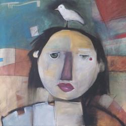 Girl With Dove On Head | Obraz na stenu