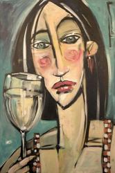 Gingham Girl With Wineglass | Obraz na stenu