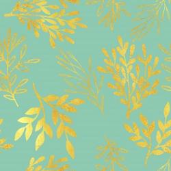 Golden Leaves Pattern Aquamarine | Obraz na stenu