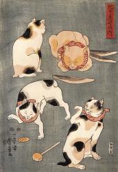Kuniyoshi Utagawa Four Cats in Different Poses 1830 | Obraz na stenu