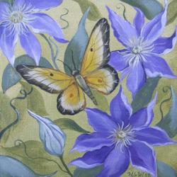 Large Butterfly and Clematis | Obraz na stenu