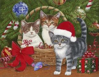 Christmas Kittens in a Basket | Obraz na stenu