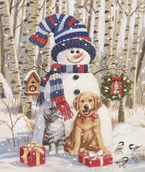 Kitten and Puppy with Snowman | Obraz na stenu