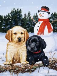 Lab Puppies With Snowman | Obraz na stenu
