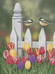 Chickadees And Tulips | Obraz na stenu