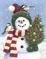 Snowman Holding A Christmas Tree | Obraz na stenu