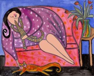 Big Diva Lounging With Lizard & Kitty | Obraz na stenu