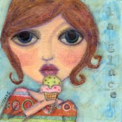 Big Eyed Girl Ice Cream Cone | Obraz na stenu