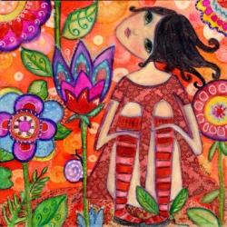 Big Eyed Girl Magic Flower Garden | Obraz na stenu