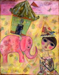 Big Eyed Girl Pink Elephant Circus | Obraz na stenu