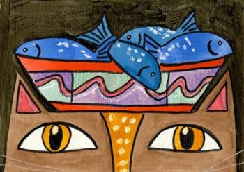 Kitty With Fish Bowl Hat | Obraz na stenu