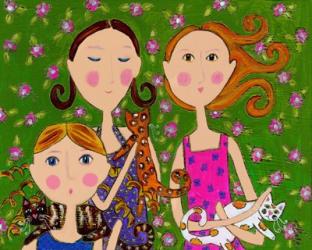 Three Girls Three Kittens | Obraz na stenu