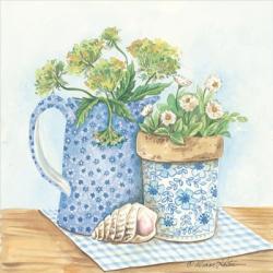 Blue and White Pottery with Flowers I | Obraz na stenu